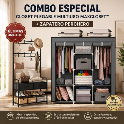 Closet Plegable Multiuso MaxCloset + Zapatero Perchero [ÚLTIMAS UNIDADES]